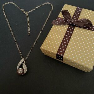 Elegant Light Brown Faux Pearl Necklace with Silver Accents